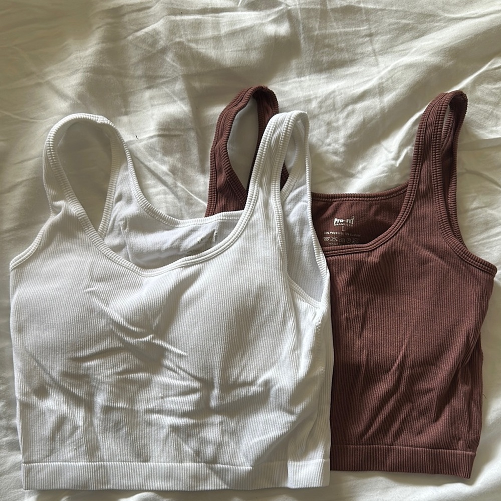 White and Brown Ribbed Tank Tops